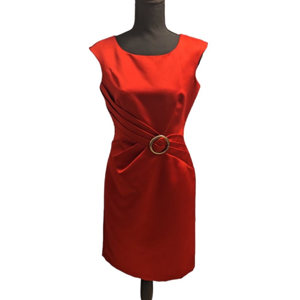 Alex Marie Vintage Short Sleeve Red Satin Feeling Dress Knee Length  Size 4P